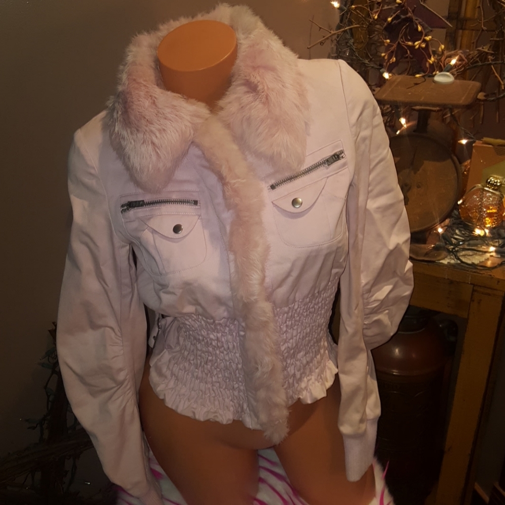 Rare Bebe real rabbit fur smocked coat S